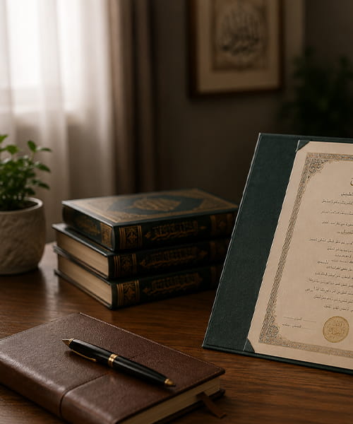 Ijazah certificate with Arabic calligraphy and Sanad chain of narrators