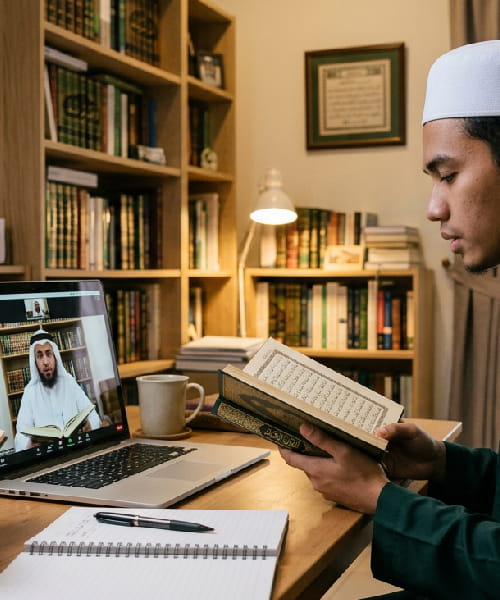 Student reciting Quran during an online Ijazah with Sanad session